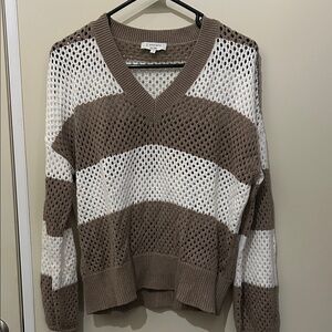 Elegant V-Neck Sweater in Brown and White